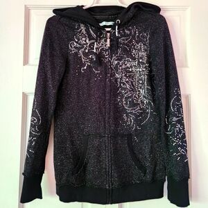 Jeweled Emblished Cross Zip-Up
